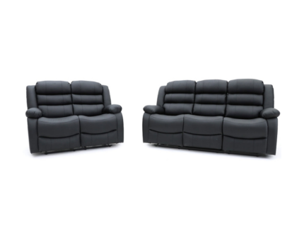 Sorrento 3+2 Recliner Sofa Set in Black Aire Leather including Cupholders